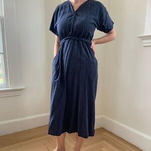 Storq Maternity and Nursing Caftan Dress Blue Cotton Pregnancy Sz 2 Small Medium